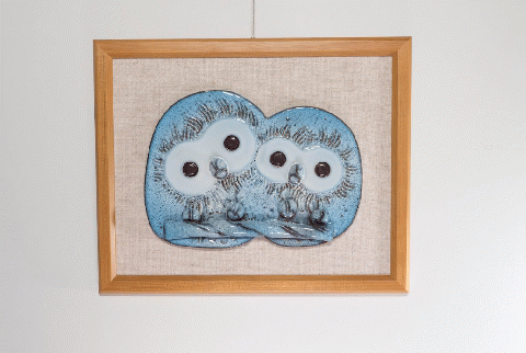 フクロウ陶額（小）（ピンク、グリーン、ブルー、イエロー）　C-D02　株式会社 布引焼窯元