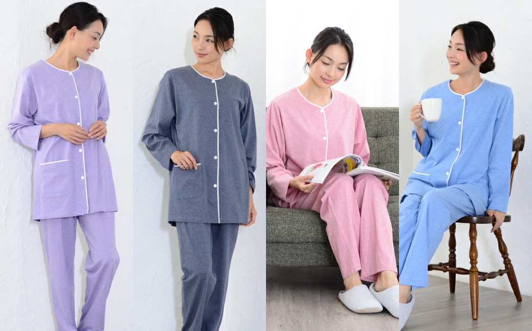 薄地天竺ニット 衿なし前開き レディースパジャマ 株式会社ラブリー 滋賀県 東近江市 D-C04 パジャマ 部屋着 ルームウェア 寝巻き 女性用 前開き 天竺ニット オーガニックコットン コットン100％ 肌に優しい