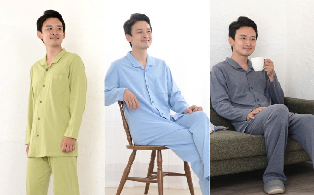 薄地天竺ニット テーラーカラー前開き メンズパジャマ 株式会社ラブリー 滋賀県 東近江市 D-G03 パジャマ 部屋着 ルームウェア 寝巻き 男性用 オーガニックコットン コットン100％ 肌に優しい