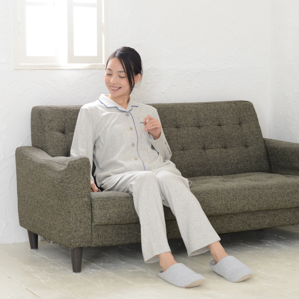 中厚スムースニット テーラーカラー前開きレディースパジャマ 株式会社ラブリー パジャマ工房 滋賀県 東近江市 E-C03 パジャマ レディース 綿100% オーガニックコットン 長袖