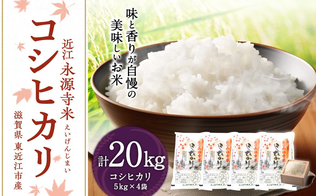 近江永源寺米コシヒカリ 計20kg 株式会社カネキチ 滋賀県 東近江市 F-G08 お米 白米 国産 精米 ご飯 ブランド米