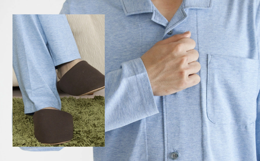 薄地天竺ニット テーラーカラー前開き メンズパジャマ 株式会社ラブリー 滋賀県 東近江市 D-G03 パジャマ 部屋着 ルームウェア 寝巻き 男性用 オーガニックコットン コットン100％ 肌に優しい