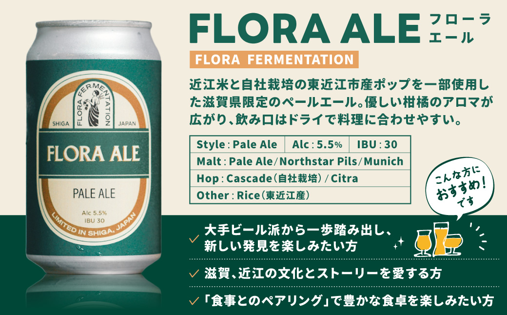 FLORA ALE12本セット 株式会社FLORA FERMENTATION 滋賀県 東近江市 B-E17 クラフトビール 地ビール ペールエール 滋賀 詰め合わせ 国産ホップ ギフト 宅飲み 贈り物 ご当地ビール