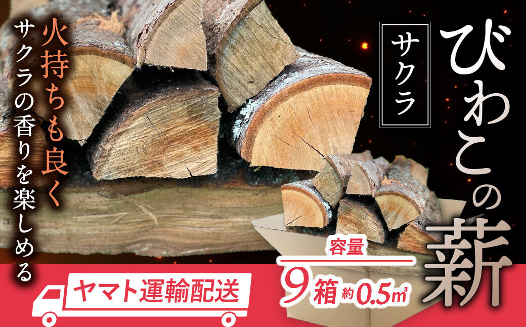 びわこの薪（サクラ薪×9箱） 株式会社ジンジ 滋賀県 東近江市 AO-B03 薪 サクラ 9箱 ストーブ 焚き火 キャンプ アウトドア BBQ