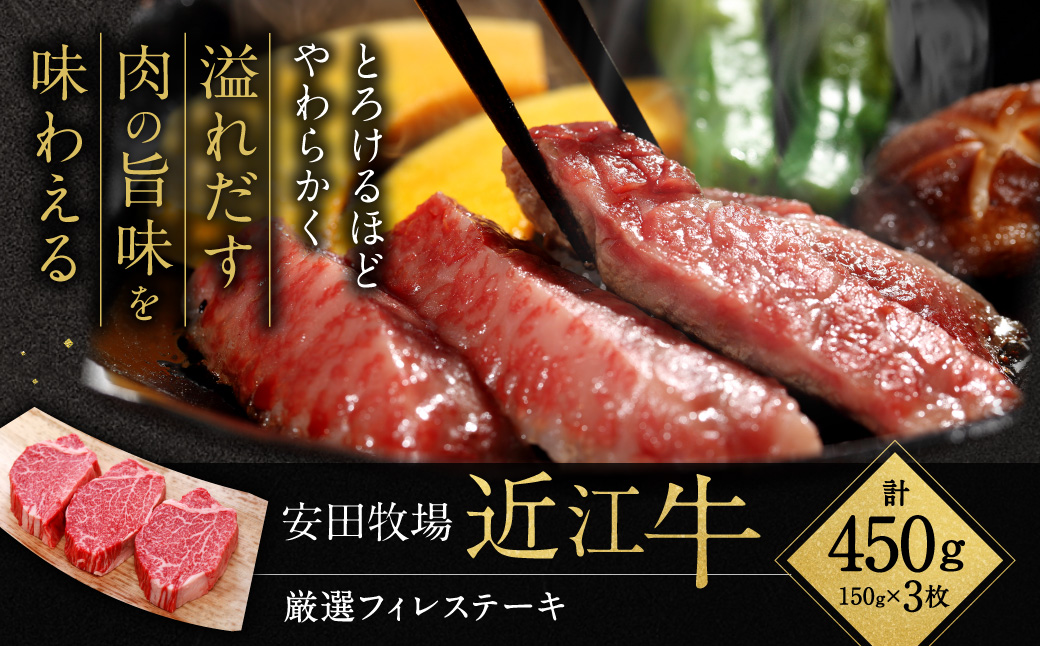 厳選フィレステーキ 150g×3 安田牧場 滋賀県 東近江市 H07 近江牛 フィレステーキ ヒレ ステーキ 和牛 国産牛 ブランド牛 厳選 赤身 ギフト 贈答