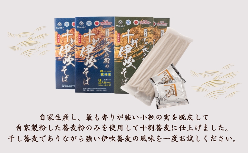 麺工房 伊吹長兵衛の伊吹在来そば 十割伊吹そば 田舎風＋更科風（乾麺）つゆ付　食べ比べセット8人前（1箱200g×4箱）