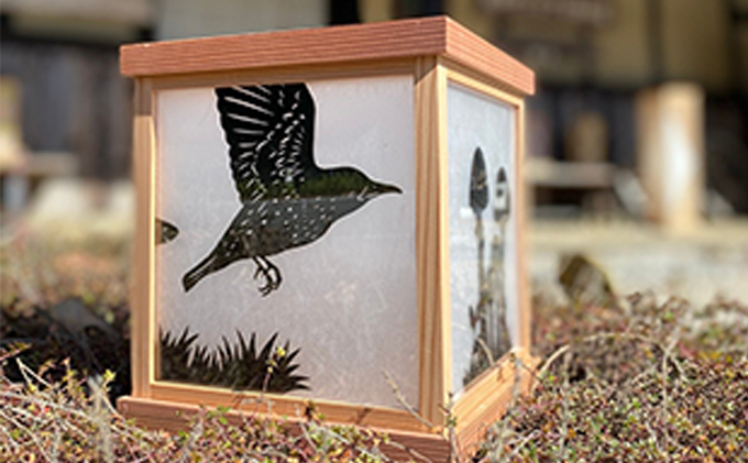 【笹木木工×早川鉄兵】切り絵のあんどん（小鳥）