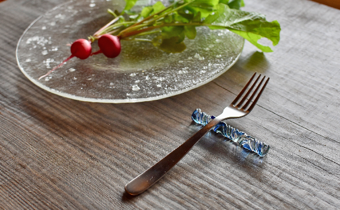 ガラスのカトラリーレスト　ブルー