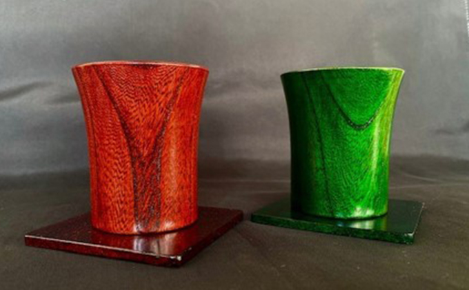 usiru木製コップ＋コースター　ペアセット　緑＋緑