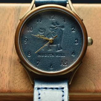 腕時計 本革 レザー ハンドメイド 手作り ブルー 贈り物 ギフト プレゼント 国産 受注生産 滋賀県 竜王 岡喜