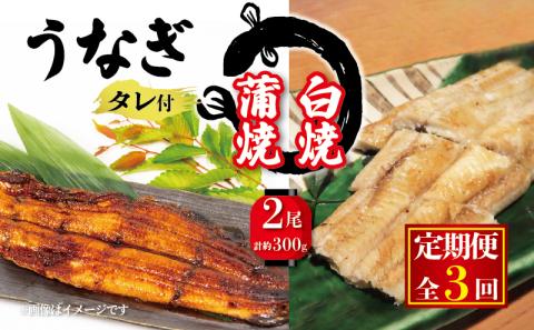 [3ヶ月定期便] うなぎの白焼・蒲焼セット 約150g×2尾 タレ付 ( 鰻 冷凍 たれ付 丑の日 ギフト 国産 滋賀県 竜王町 真空パック 送料無料 ふるさと納税 )