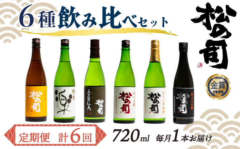 定期便 日本酒 松の司 6本 ( 1種類 × 6回 ) 720ml「楽」「陶酔「純米酒」「AZOLLA50」「純米吟醸」「黒」