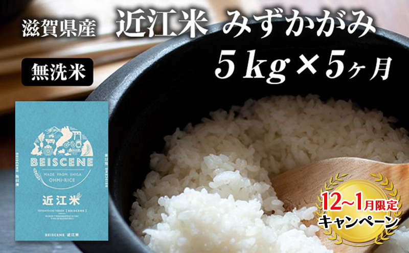 【12月～1月までの限定寄附額】 【定期便】令和7年産新米 5kg×5ヶ月 近江米 みずかがみ 無洗米 滋賀県豊郷町産 お米 こめ コメ 米 おこめ 白米 5回 お楽しみ  CP1201