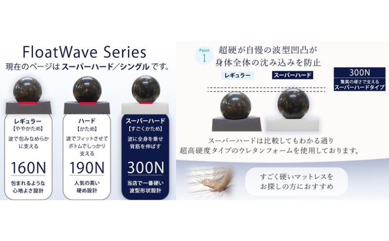 アキレス 健康サポートマットレス FloatWave スーパーハードタイプ S（シングル）グレー×ブラウン 3つ折り 日本製 300N すごくかため 厚さ10cm【寝具・マットレス・高硬度・三つ折り】