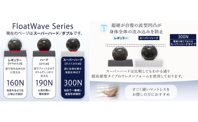 アキレス 健康サポートマットレス FloatWave スーパーハードタイプ D（ダブル） グレー×ディープレッド 3つ折り 日本製 300N すごくかため 厚さ10cm【寝具・マットレス・高硬度】