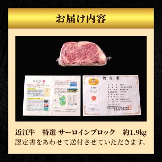 近江牛特選サーロインブロック約1.9kg【納期 最長３カ月】 牛肉 黒毛和牛 サーロイン ステーキ 肉 お肉 牛 和牛 納期 最長3カ月 冷蔵  ブランド牛