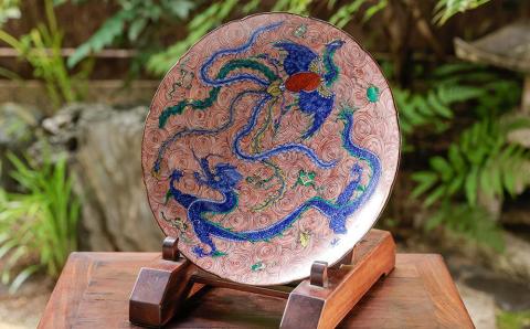 【雲泉】赤渦龍鳳凰宝文皿・萬歴龍鳳凰文皿