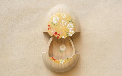 【箱藤商店】桐製たまご箱（菊文様）〈京都日本画絵師絵付け〉