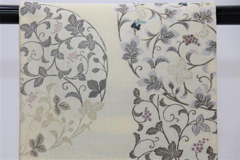 【西陣活性化を応援！】西陣織袋帯（紹巴　半円唐草献上　クリーム）