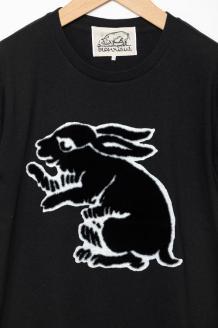 【beanxious(ビーアンキシャス)】直植毛フロッキーTシャツ　ウサギ黒　(Lサイズ)