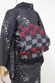 【Kyoto SILK Hannari】西陣織兵児帯　市松（黒・赤）