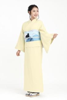 【たゆたふ】30秒で着られる色無地 袷　六花（ROCCA）（薄黄　Ｌサイズ）