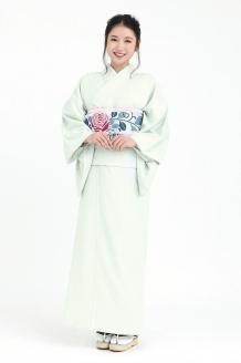 【たゆたふ】30秒で着られる色無地 袷　六花（ROCCA）（薄緑　Ｌサイズ）