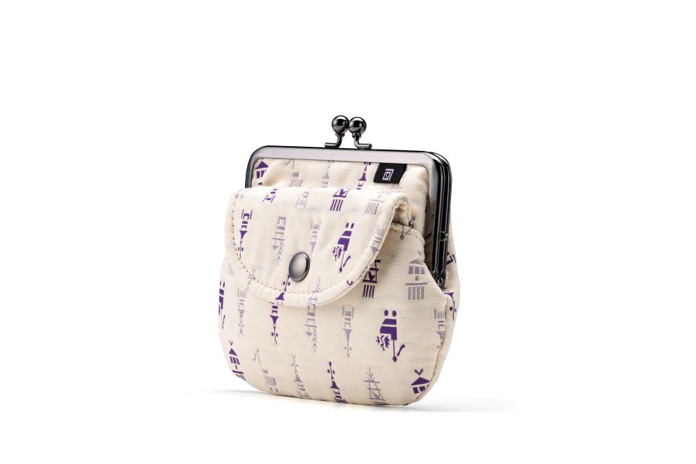 【荒川】 京都ならでは！ふっくらふくれ織親子がま口 鉾柄【白×紫】