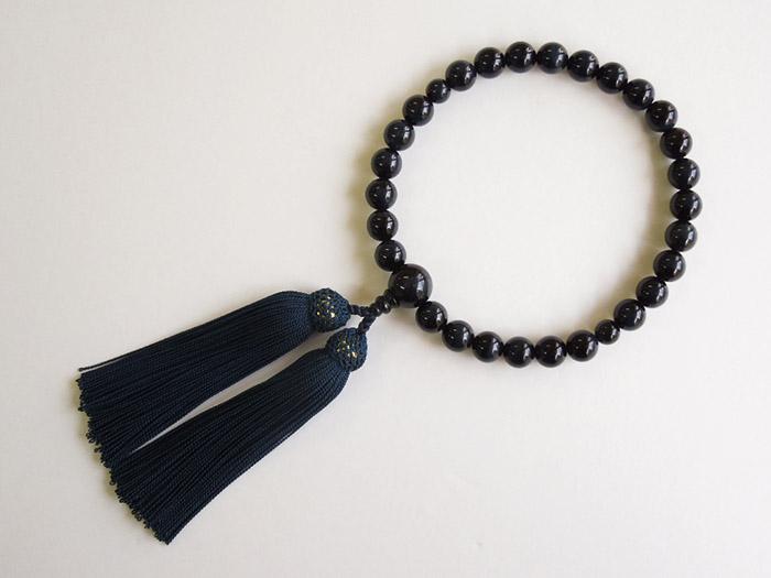 【京都 安田念珠店】 紺虎目石 男性用 片手念珠（数珠）  正絹鉄紺房