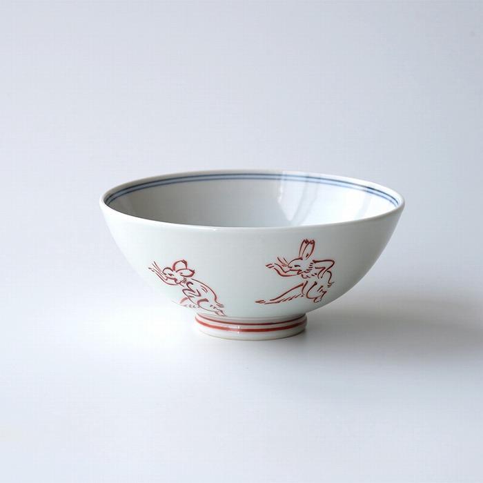 【たち吉】鳥獣戯画 飯茶碗 赤絵