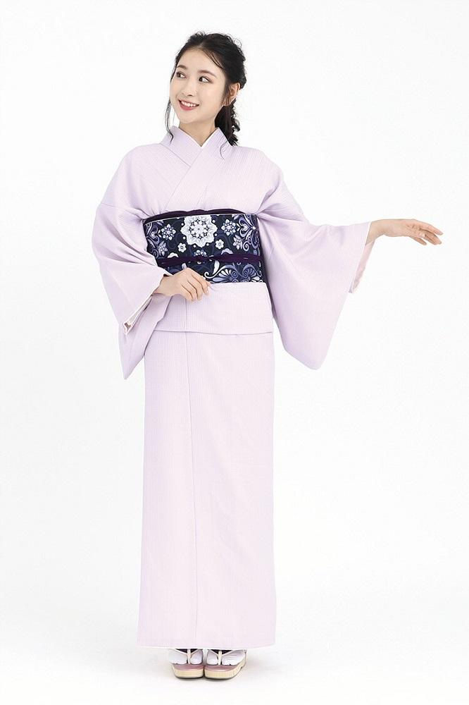 【たゆたふ】30秒で着られる色無地 袷 六花（ROCCA）（薄紫 Ｌサイズ）