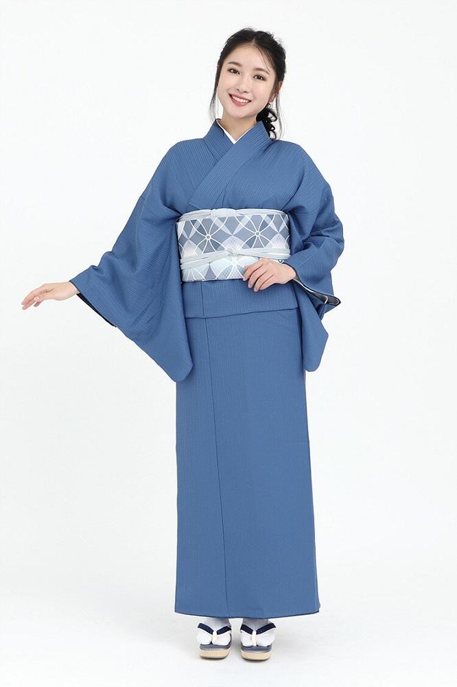 【たゆたふ】30秒で着られる色無地 袷 六花（ROCCA）（濃紺 Ｍサイズ）