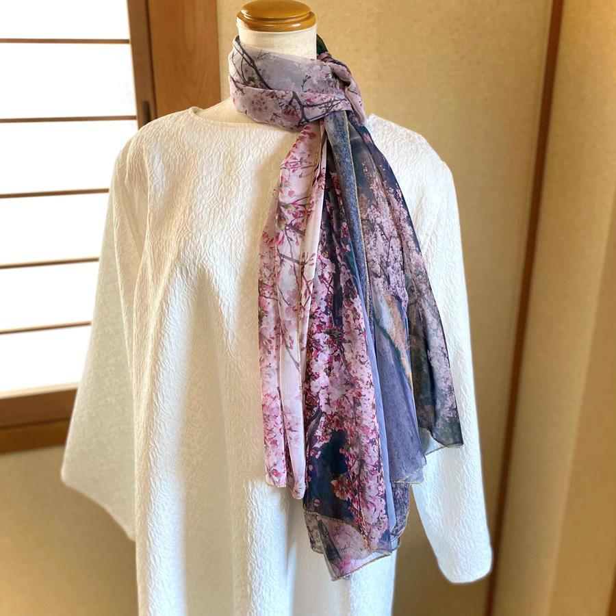 【マルナカ商事】京都スカーフ 「桜匂う  ～渡月橋～」 1枚