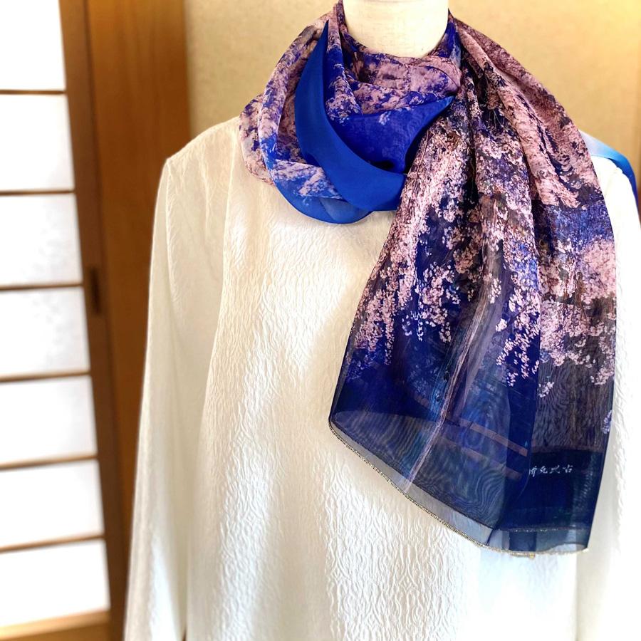 【マルナカ商事】京都スカーフ 「祗園しだれ桜  ～円山公園～」 1枚