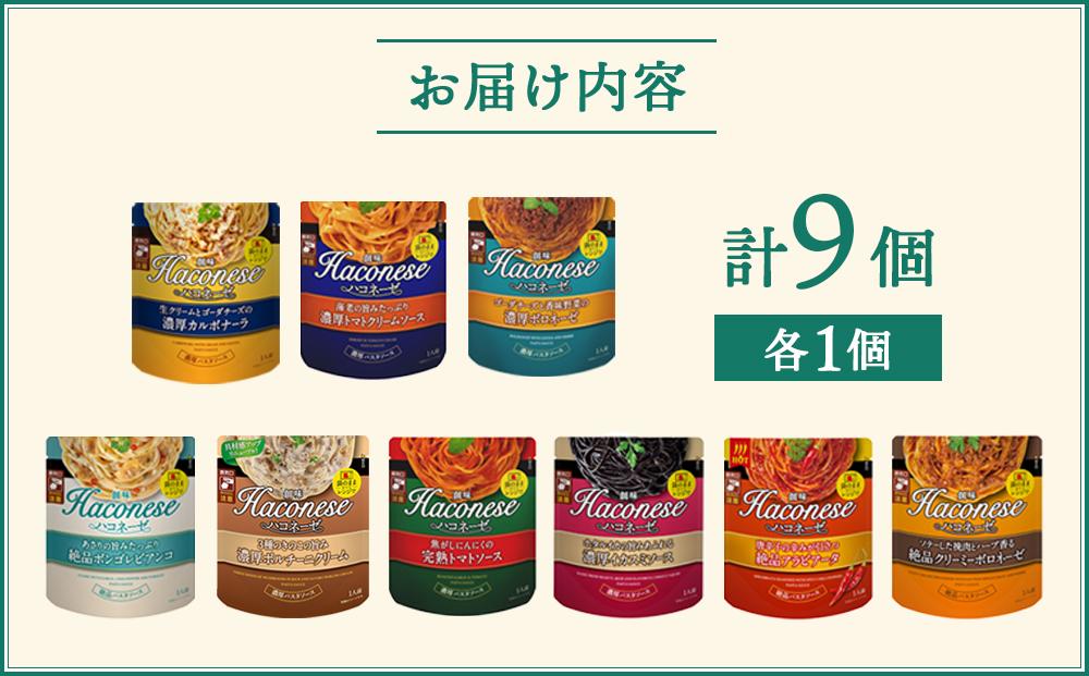 【創味】ハコネーゼ全9種 9個セット ［ 京都 創味 プロ仕様 レトルト パスタソース 全9種はレア 簡単 時短 おいしい 人気 おすすめ グルメ 洋食 イタリアン レトルト パスタソース 調味料 長期保存 備蓄 お取り寄せ 通販 送料無料 ふるさと納税 ］