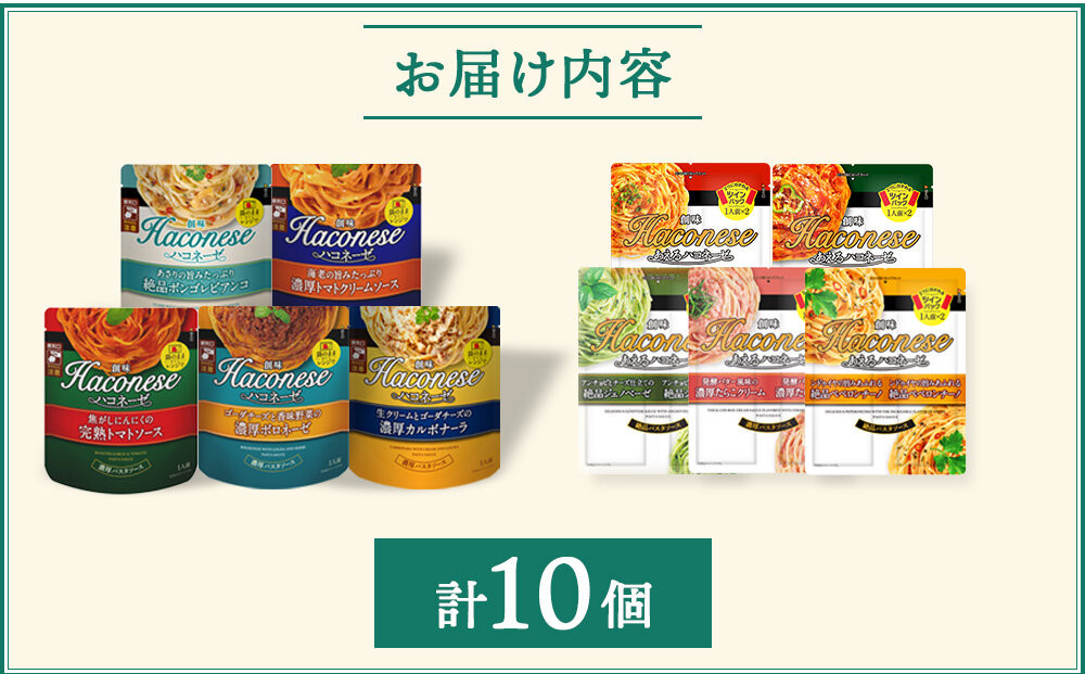 【創味】ハコネーゼバラエティセット計10個(ハコネーゼ人気5種＆あえるハコネーゼ全5種) ［ 京都 創味 プロ仕様 レトルト パスタソース 簡単 時短 おいしい 人気 おすすめ グルメ 洋食 イタリアン レトルト パスタソース 調味料 長期保存 備蓄 お取り寄せ 通販 送料無料 ふるさと納税 ］