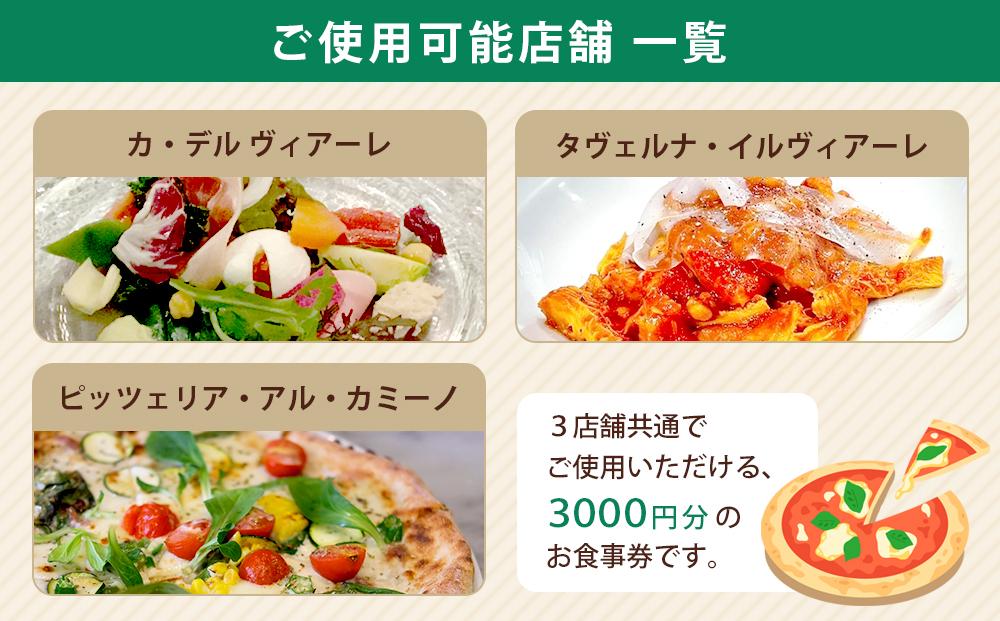 【イル ヴィアーレ】il Viale 3店舗共通お食事券★3,000円分★［ 京都  ピザ イタリアン 人気 おすすめ 窯焼き 焼きたて グルメ チケット 割引 チーズ イルヴィアーレ ］