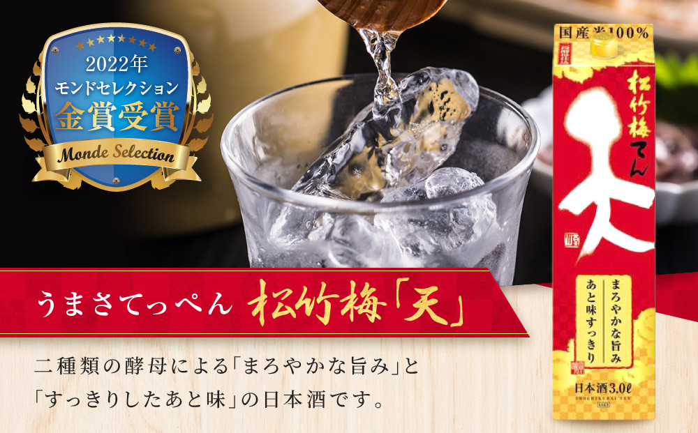 【宝酒造】松竹梅「天」（3L紙パック×4本）［ タカラ 京都 お酒 日本酒 清酒 人気 おすすめ 定番 おいしい ギフト プレゼント 贈答 ご自宅用 お取り寄せ ふるさと納税  ］