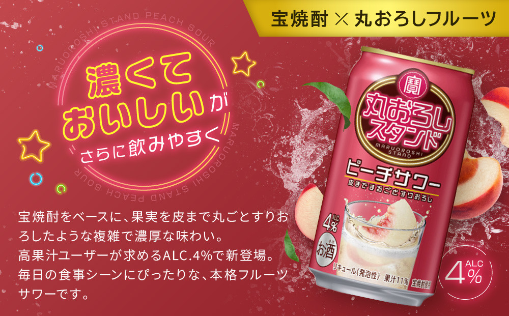 【宝酒造】寶「丸おろしスタンド」＜ピーチサワー＞（350ml×24本）｜京都 タカラ 焼酎  酎ハイ ハイボール 人気セット ［ 京都 タカラ 皮までまるごと 贅沢＆本格サワー 人気 おすすめ お酒 焼酎 酎ハイ サワー カクテル 晩酌 日常使い ご自宅用 ギフト プレゼント お取り寄せ 通販 送料無料 ふるさと納税 ］