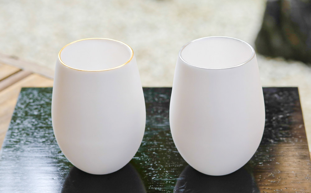 【陶あん】釉玻璃カップ２個セット（金フチ・銀フチ）