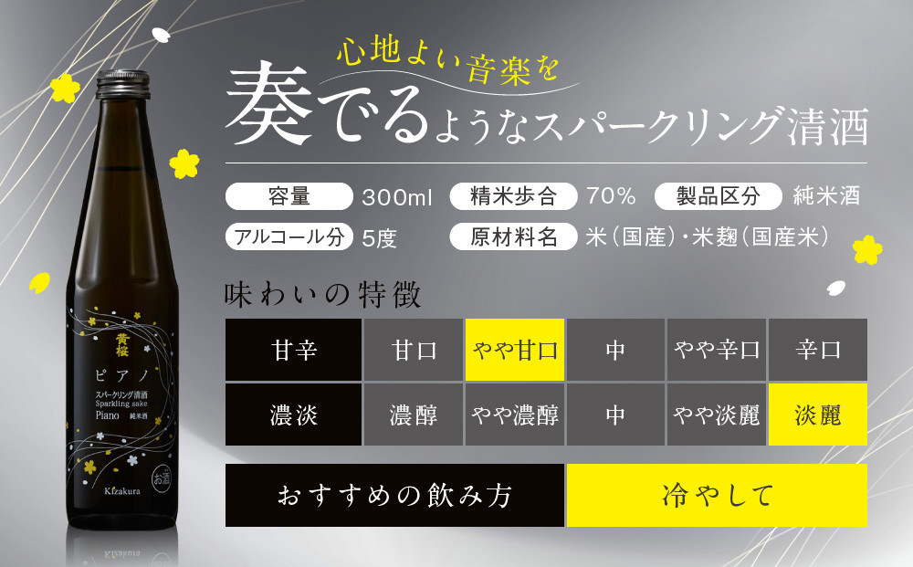 【黄桜】ピアノ (300ml×12本)［ キザクラ カッパ 京都 お酒 スパークリング日本酒  炭酸 純米酒 清酒 地酒 ご当地 日常使い 宅飲み 家飲み 晩酌 人気 おすすめ 定番 ギフト プレゼント 贈答 ご自宅用 お取り寄せ おいしい 送料無料 ふるさと納税 ］
