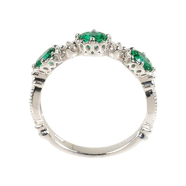 【京セラ】クレサンベール〈エメラルド・天然ダイヤモンド〉リング【オーバル3石/アンティーク風/5月誕生石/K18ホワイトゴールド/WRGE2635】