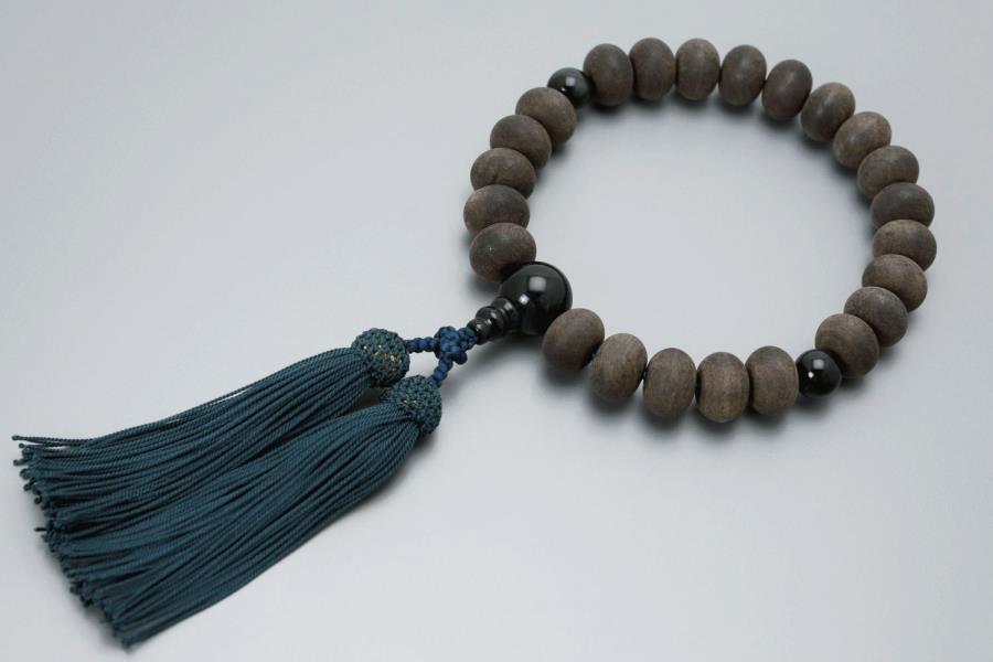 【京念珠】数珠 すびき黒檀 みかん玉 青虎目石 正絹頭房【土屋念珠店/男性用/メンズ/念珠/略式/3609】