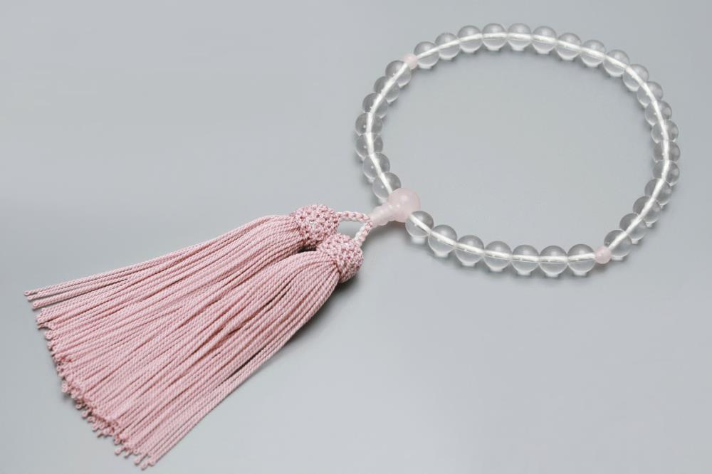 【京念珠】数珠 水晶 ローズクォーツ 正絹房【土屋念珠店/女性用/レディース/念珠/略式/3736】