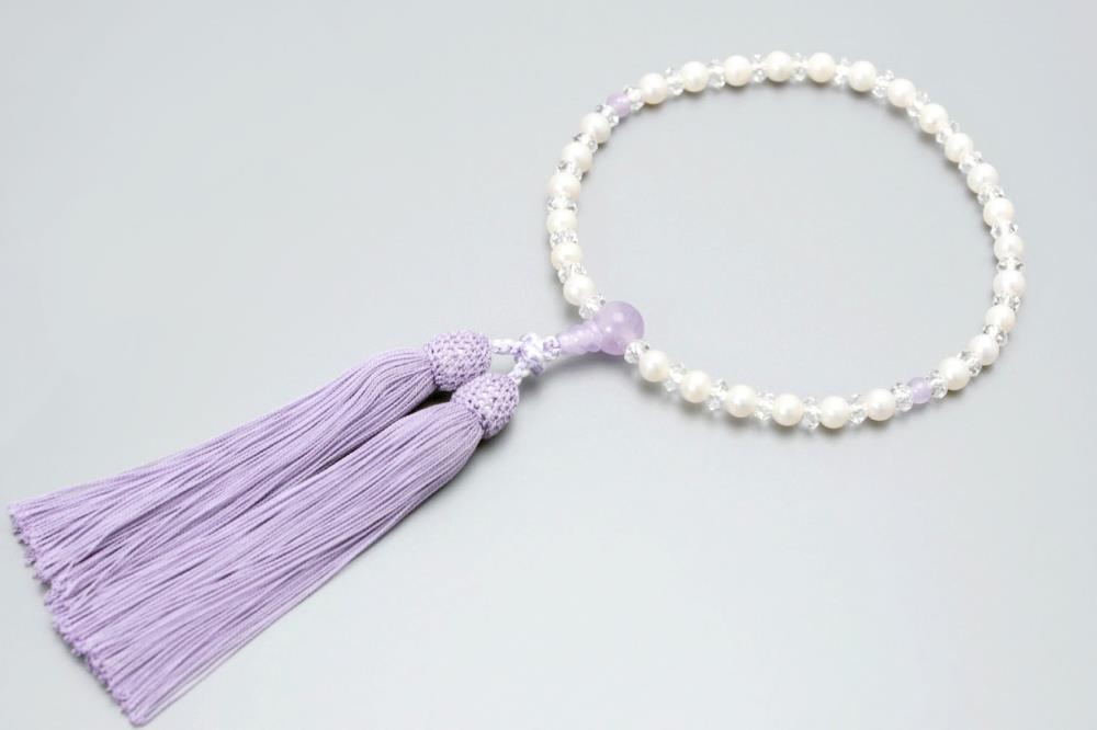 【京念珠】数珠 悟仕立 淡水真珠 藤雲石 正絹房 【土屋念珠店/女性用/レディース/念珠/略式/3704】