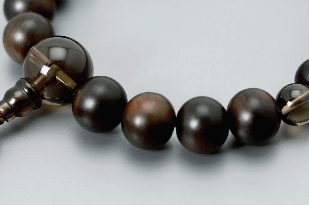 【京念珠】 艶消し縞黒檀 光景21玉 茶水晶 正絹頭房【土屋念珠店/男性用/メンズ/念珠/略式/3676】