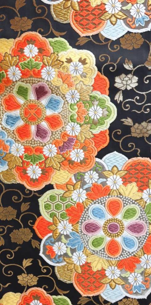 【山口成織物】西陣織 黒地 袋帯 牡丹唐草地大華文【お仕立付き】