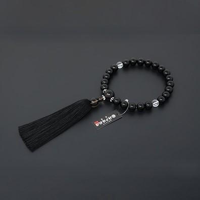 【神戸珠数店】〈京念珠〉モダン念珠 黒オニキス/水晶/茶水晶 男性用数珠【数珠袋付き】
