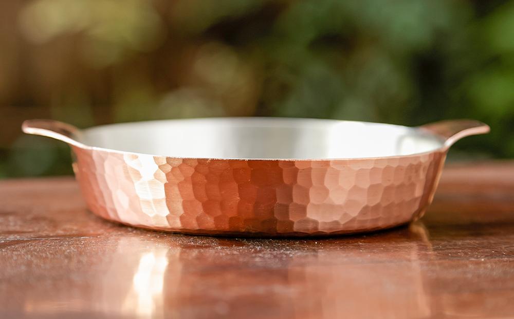 【八木庖丁店】手打ち銅製 グラタン皿(15cm)