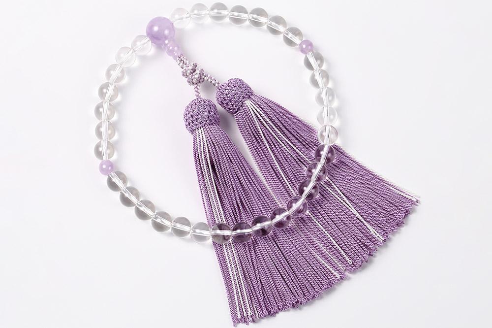 【意匠京念珠板倉】京念珠 数珠 女性用 水晶 藤雲石入 念珠袋セット・桐箱&証明書付（京都府伝統産業優秀技術継承）